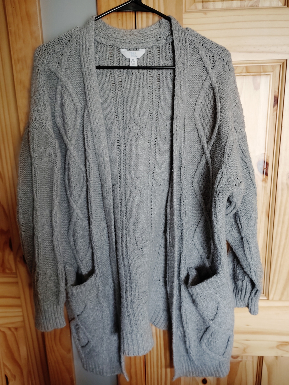 Time and Tru Grey Cable Knit Open Front Cardigan